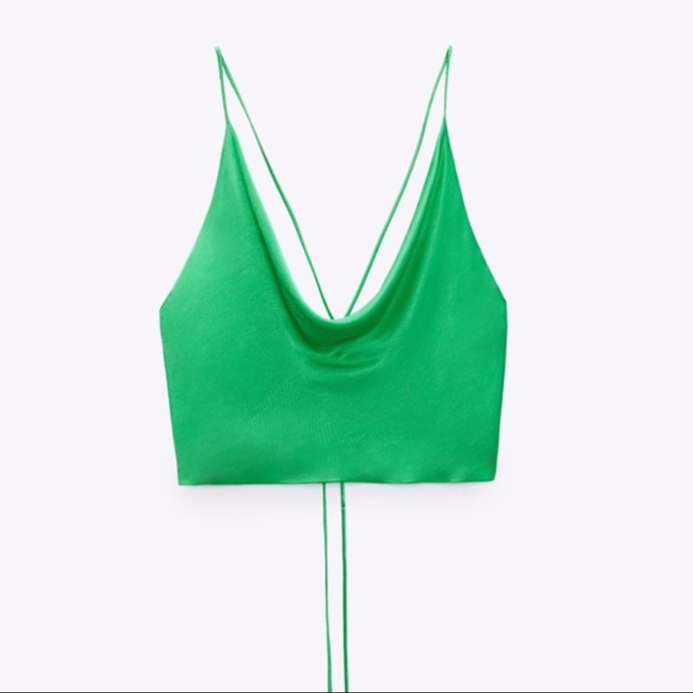 NEVER WORN Zara Satin Effect Crop Top Green